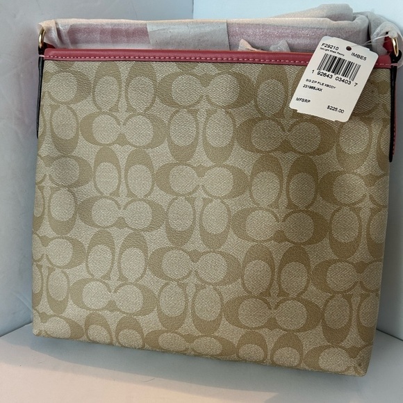 Coach NWT Signature Print with Rose Colored Trim Crossbody - Picture 2 of 9